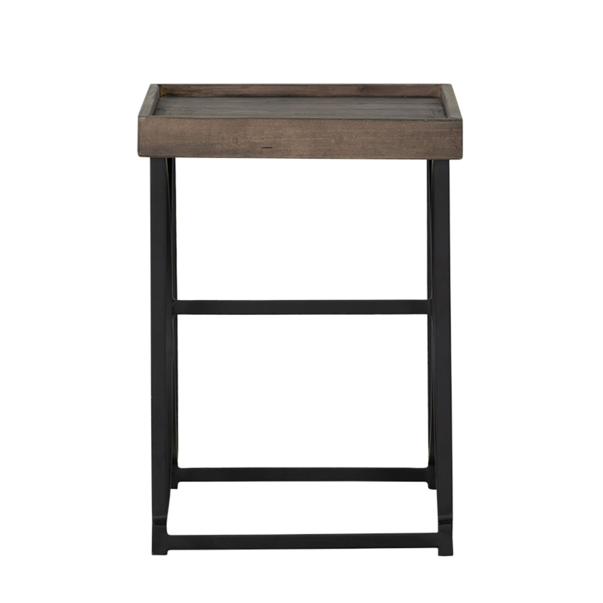 Luxe End Table in Reclaimed Wood and Black Steel, Distressed Brown