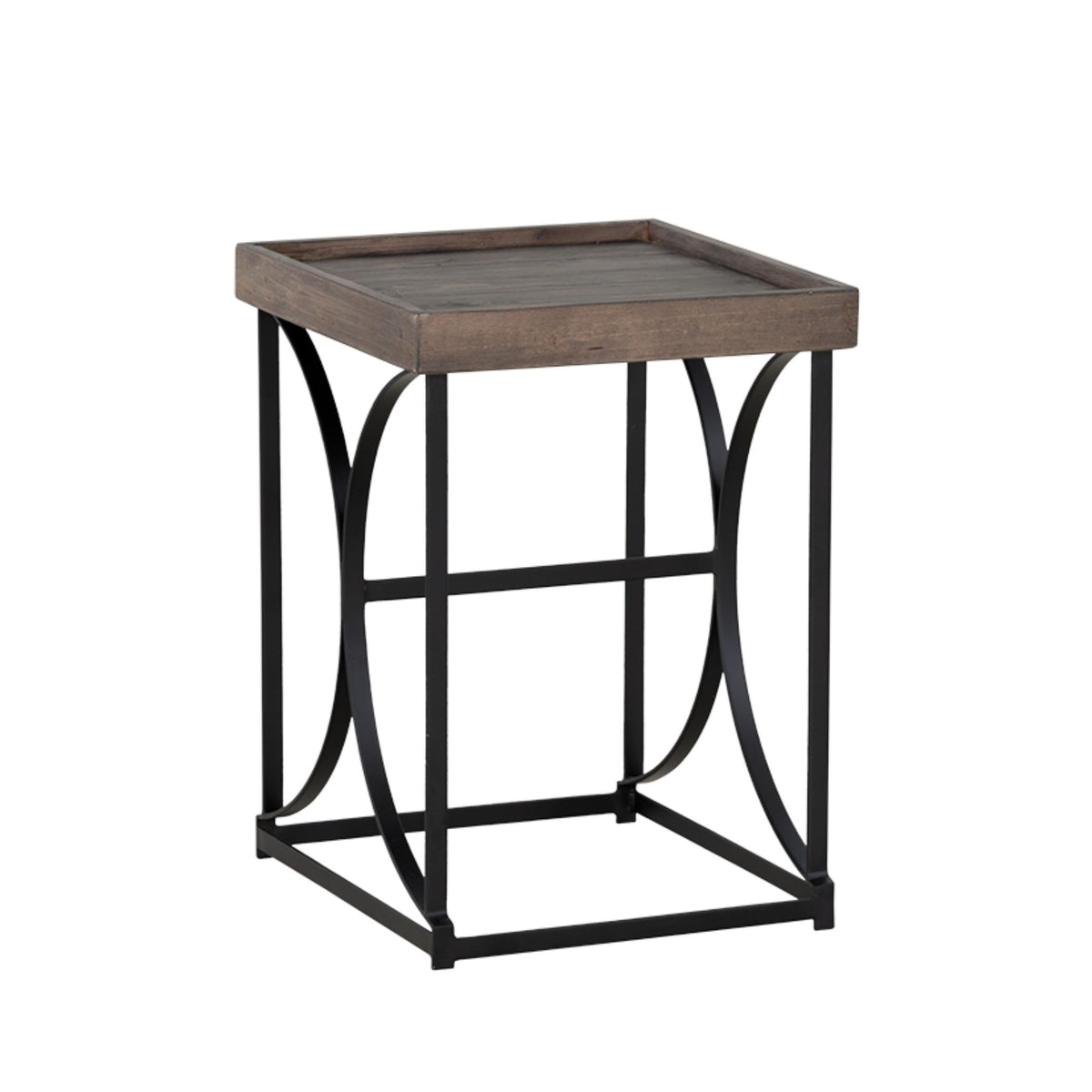 Luxe End Table in Reclaimed Wood and Black Steel, Distressed Brown