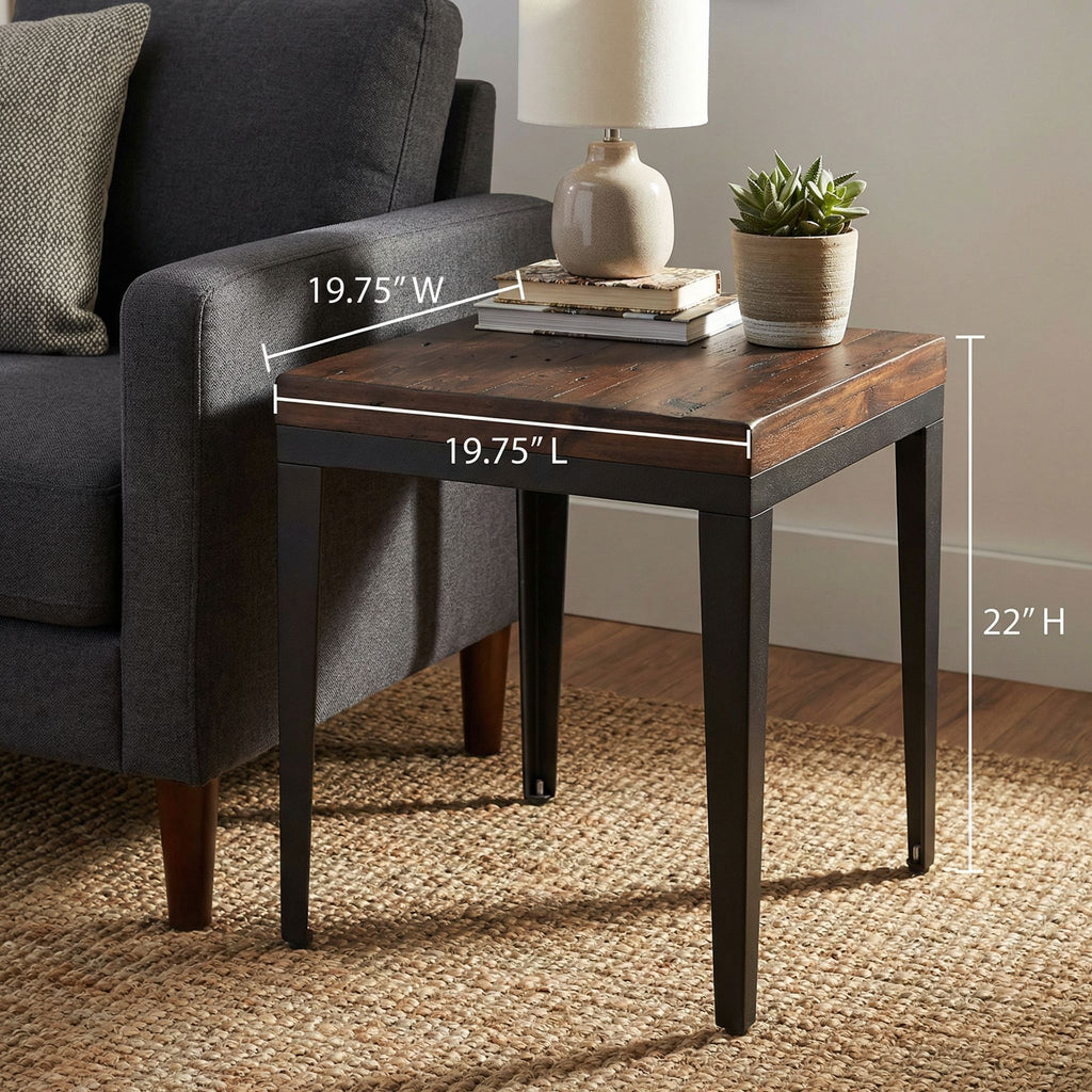 Omaha End Table, Solid Wood and Metal, 20"