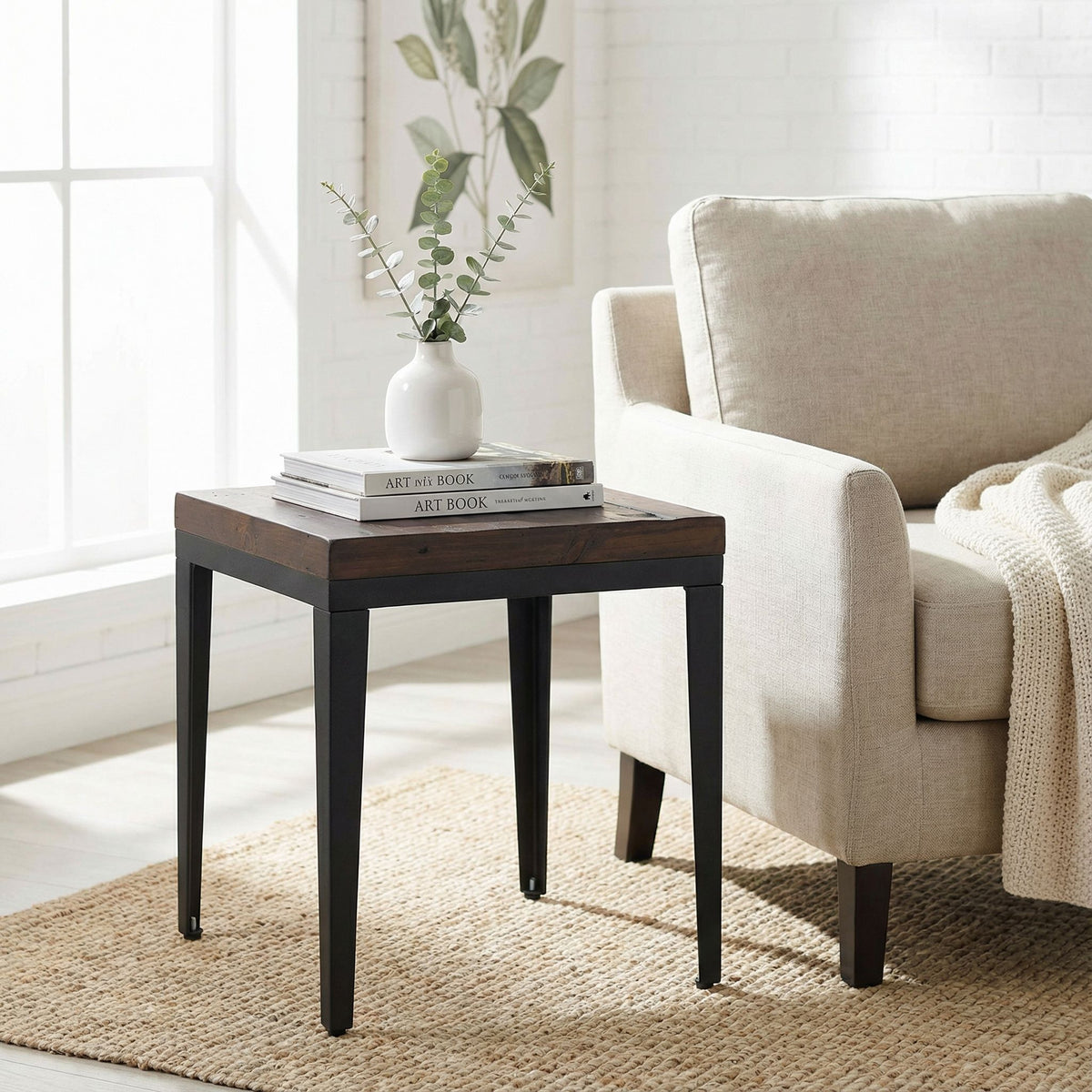 Omaha End Table, Solid Wood and Metal, 20"
