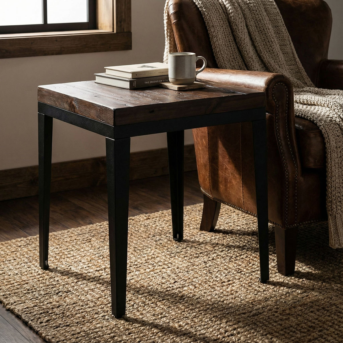 Omaha End Table, Solid Wood and Metal, 20"
