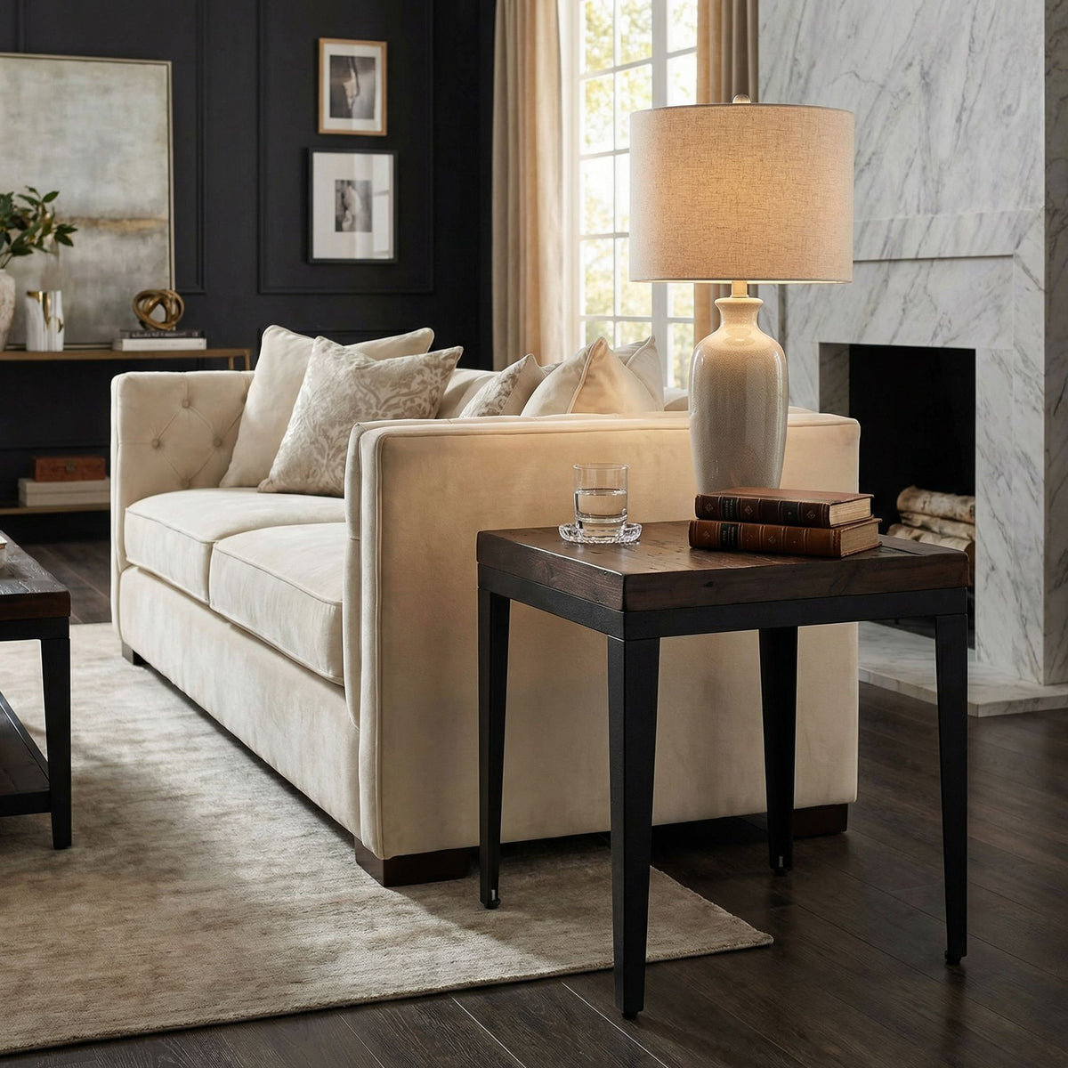 Omaha End Table, Solid Wood and Metal, 20"