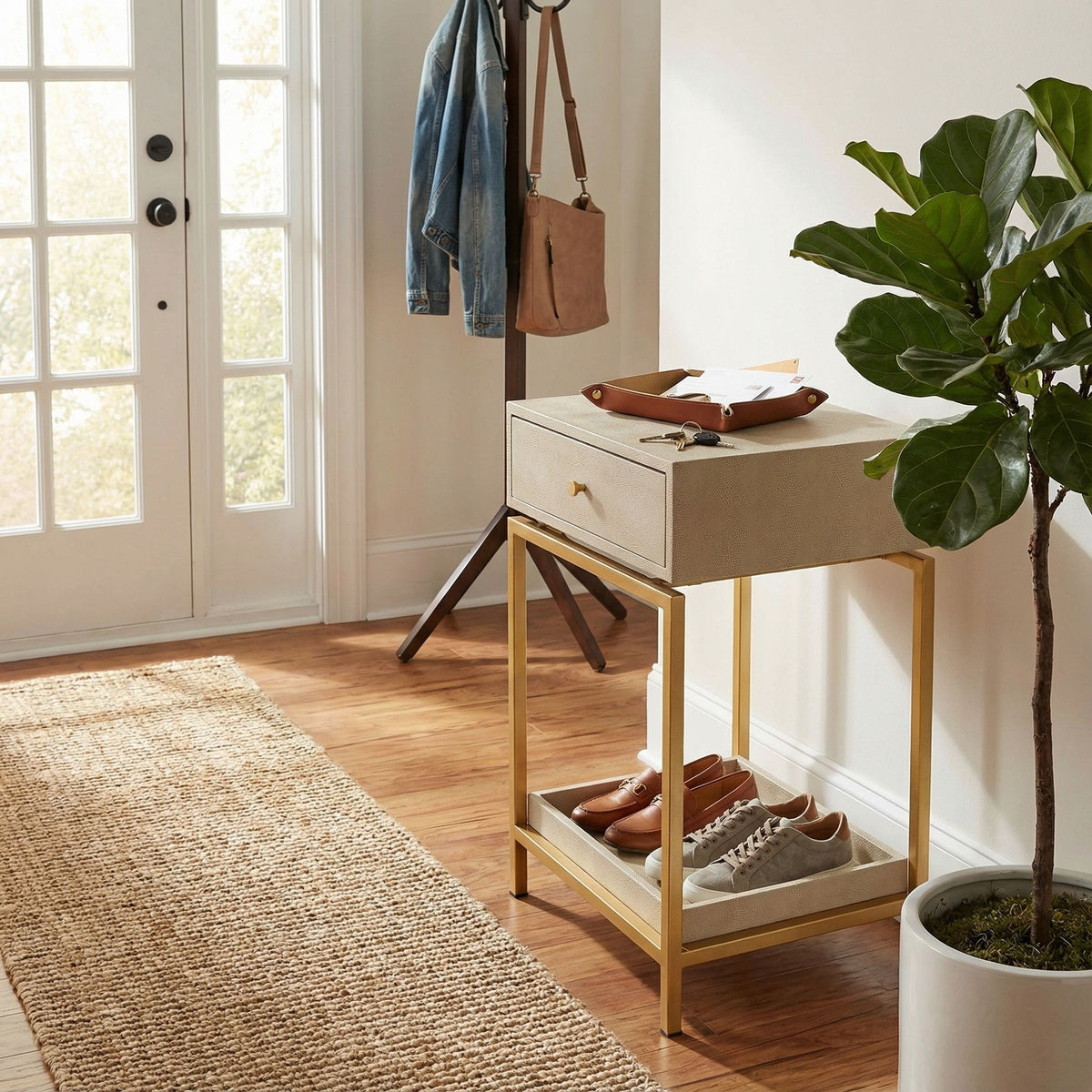 Cortesi Home Everett Nightstand End Table with Gold Metal Frame