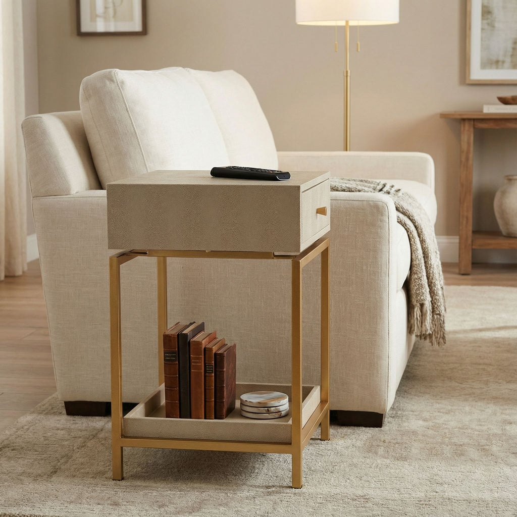 Cortesi Home Everett Nightstand End Table with Gold Metal Frame