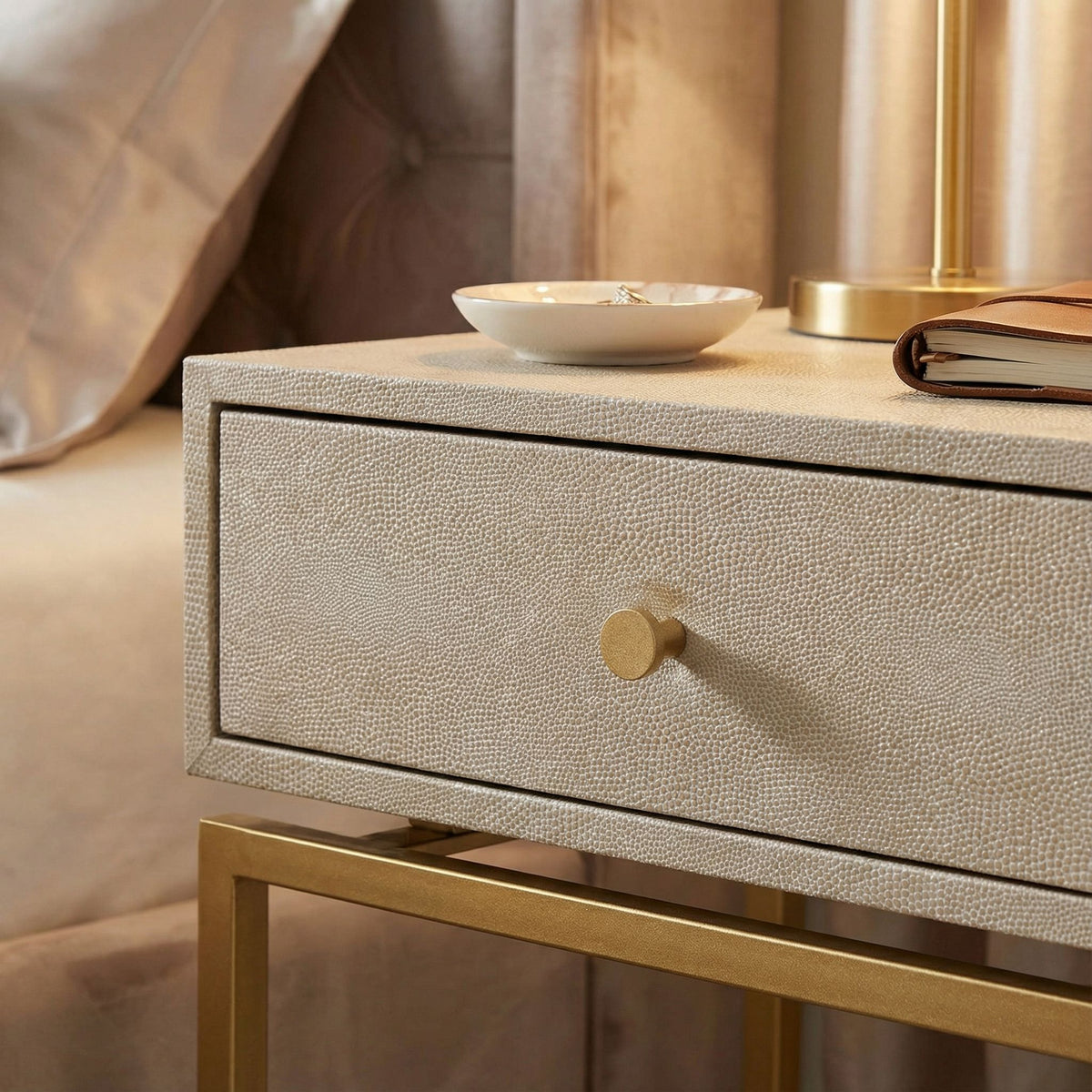 Cortesi Home Everett Nightstand End Table with Gold Metal Frame