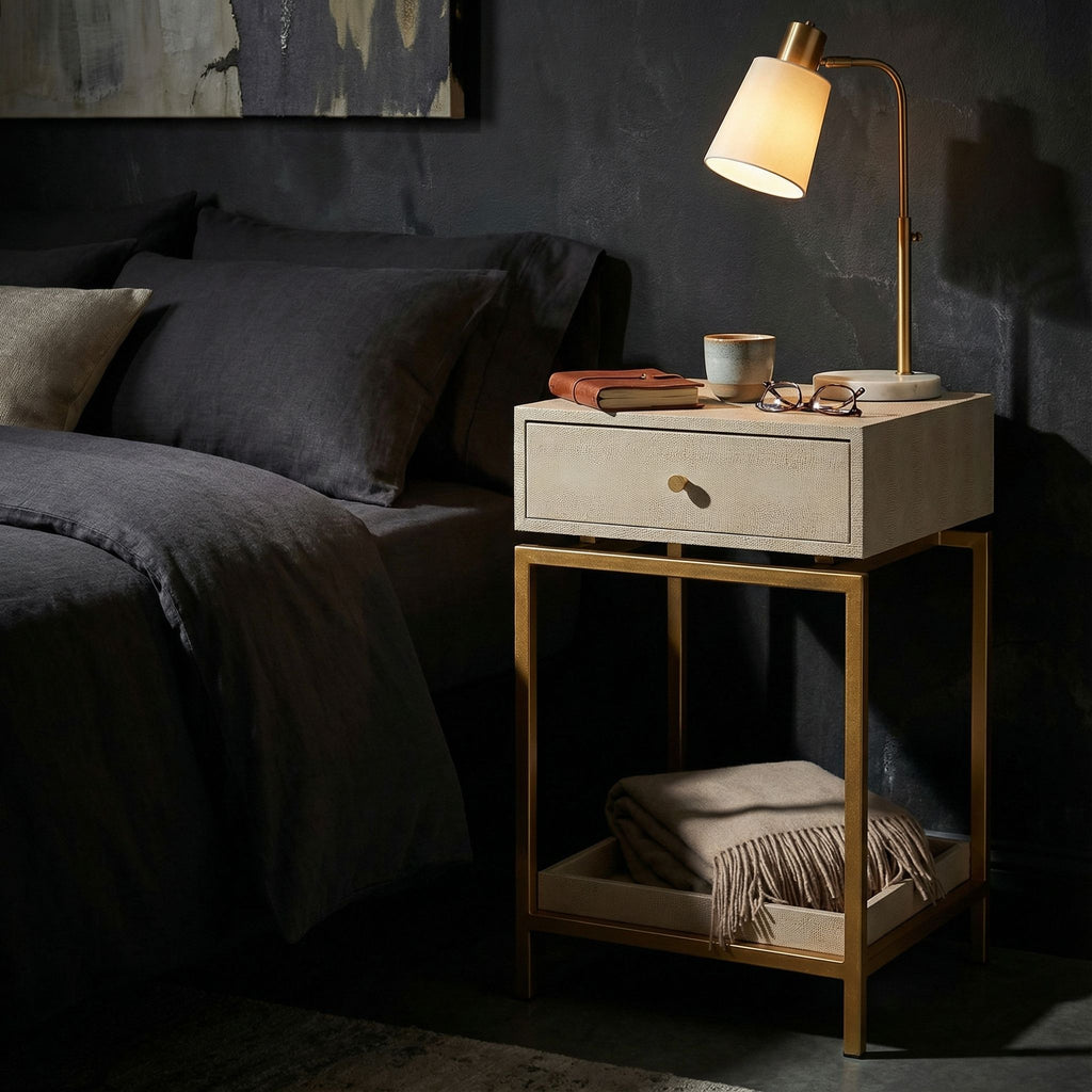 Cortesi Home Everett Nightstand End Table with Gold Metal Frame