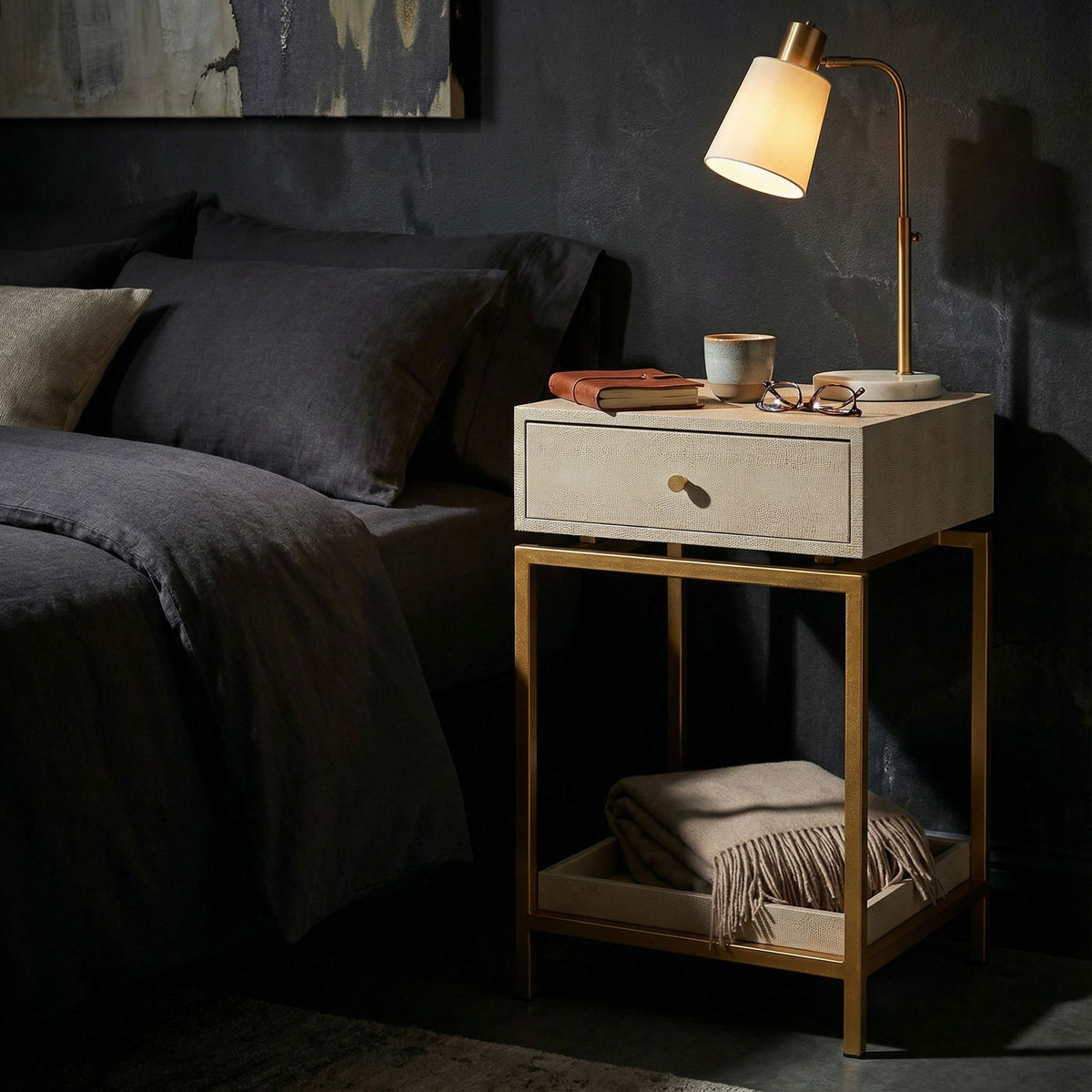 Cortesi Home Everett Nightstand End Table with Gold Metal Frame