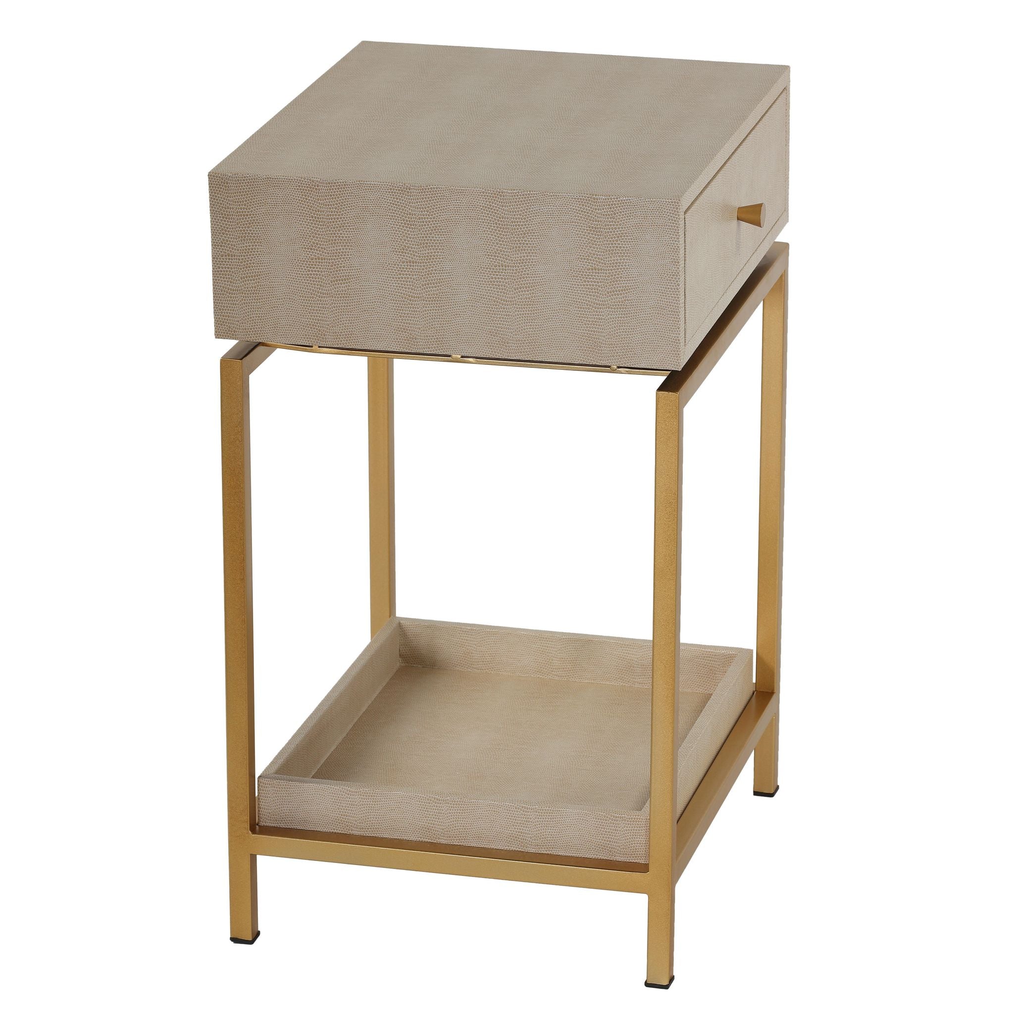 Cortesi Home Everett Nightstand End Table with Gold Metal Frame