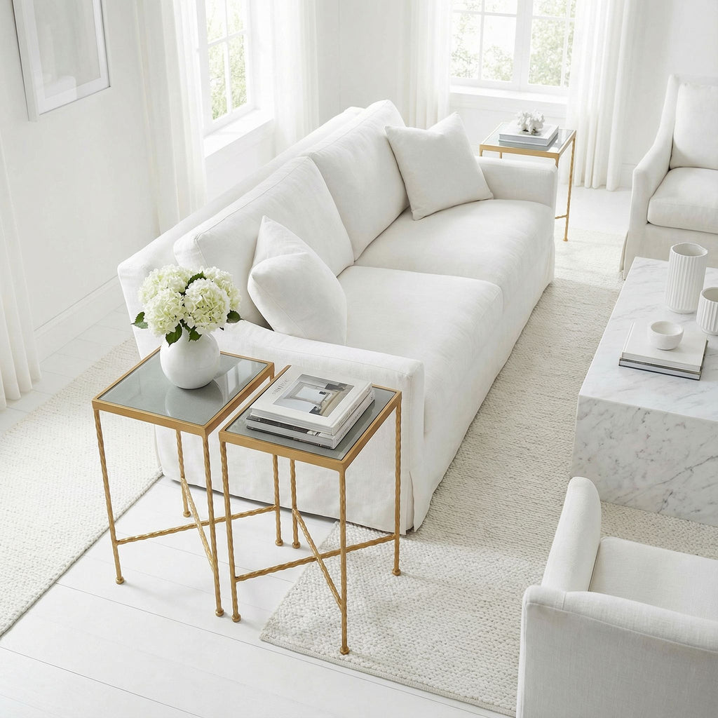 Cortesi Home Cleo Square Accent Table Painted Gold, Glass Snakeskin Top