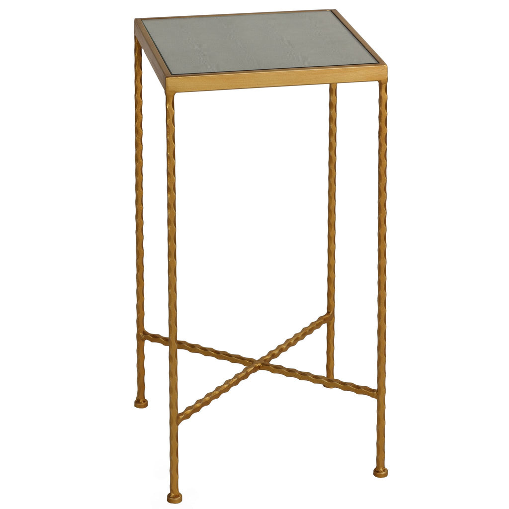 Cortesi Home Cleo Square Accent Table Painted Gold, Glass Snakeskin Top