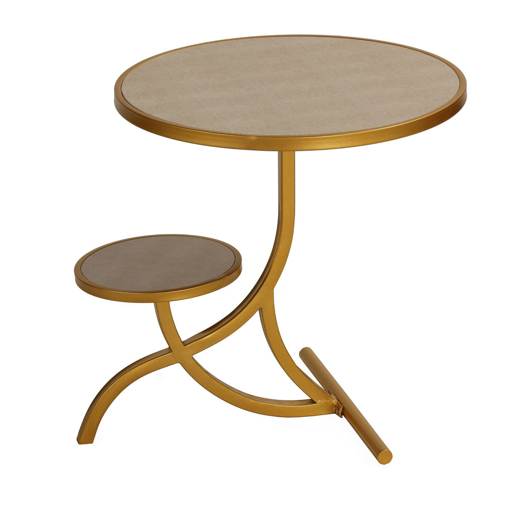 Cortesi Home Sumner Round End Table with Shelf, Gold with Faux Leather Top