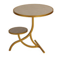 Cortesi Home Sumner Round End Table with Shelf, Gold with Faux Leather Top