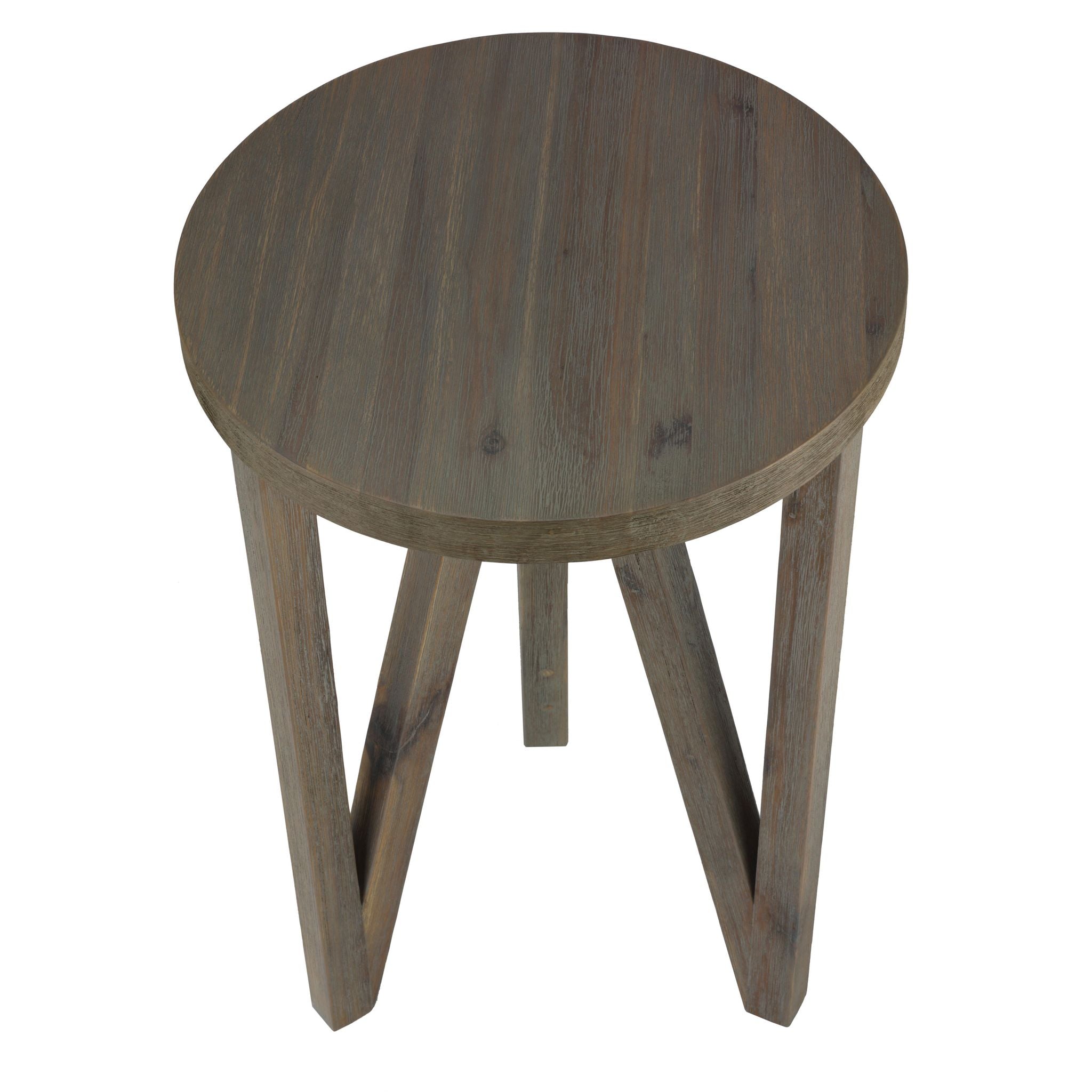 Tobin  Accent Table in Solid Wood with Farmhouse Grey Wire Brushed Finish, Small 15" Round