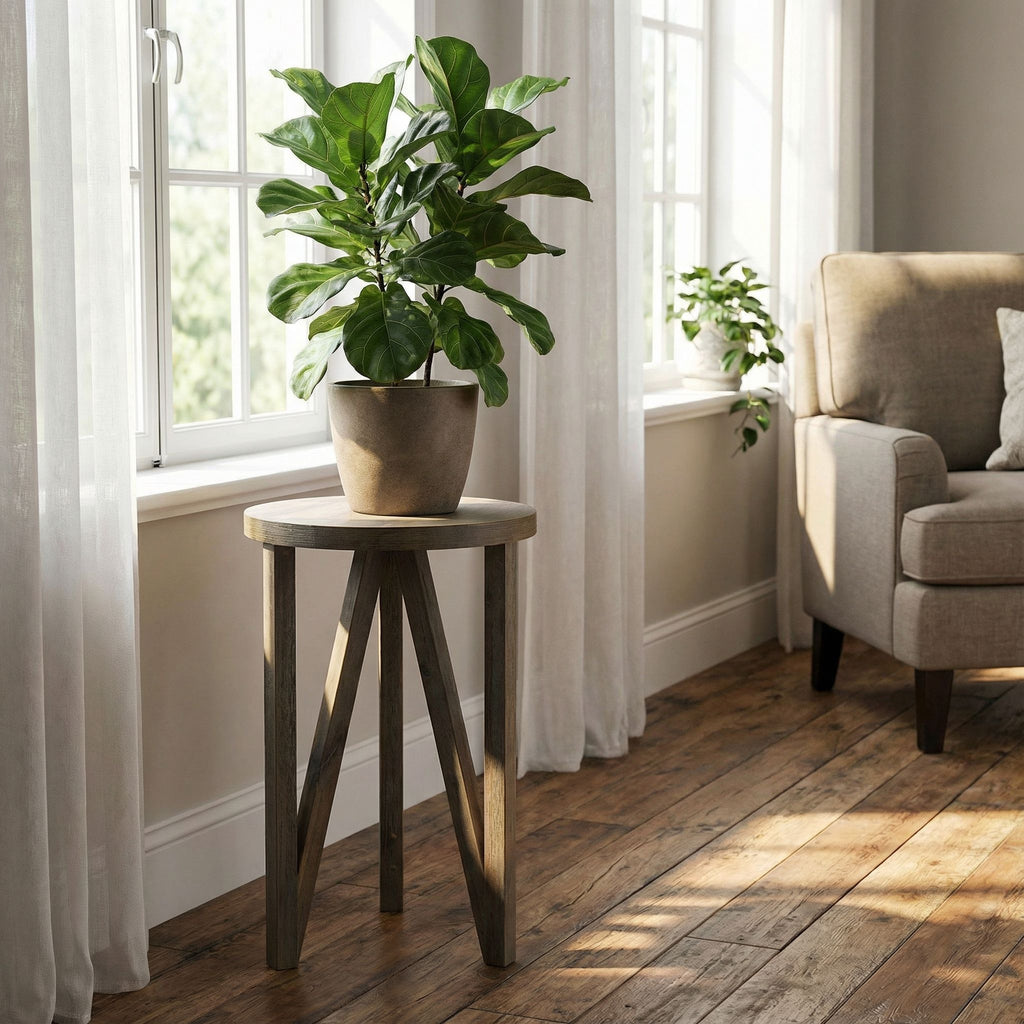 Tobin  Accent Table in Solid Wood with Farmhouse Grey Wire Brushed Finish, Small 15" Round