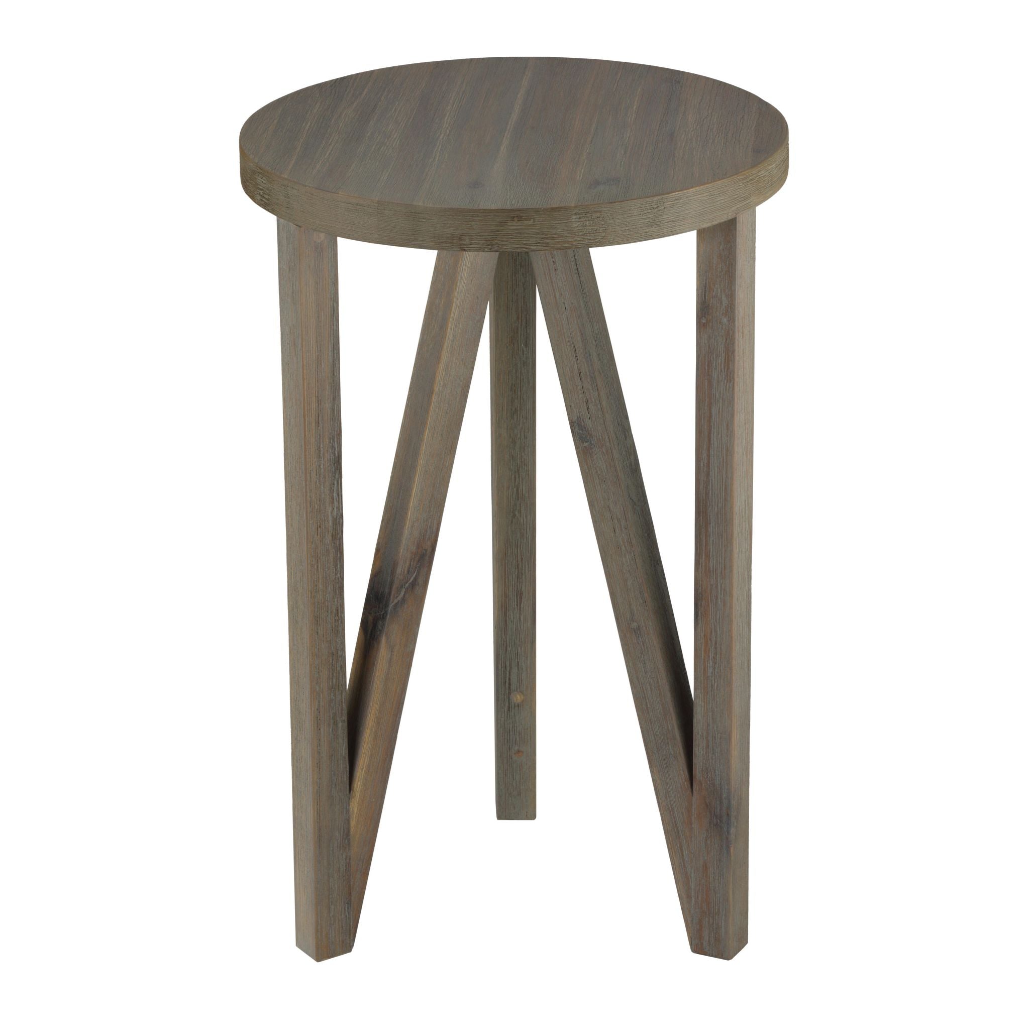 Tobin  Accent Table in Solid Wood with Farmhouse Grey Wire Brushed Finish, Small 15" Round