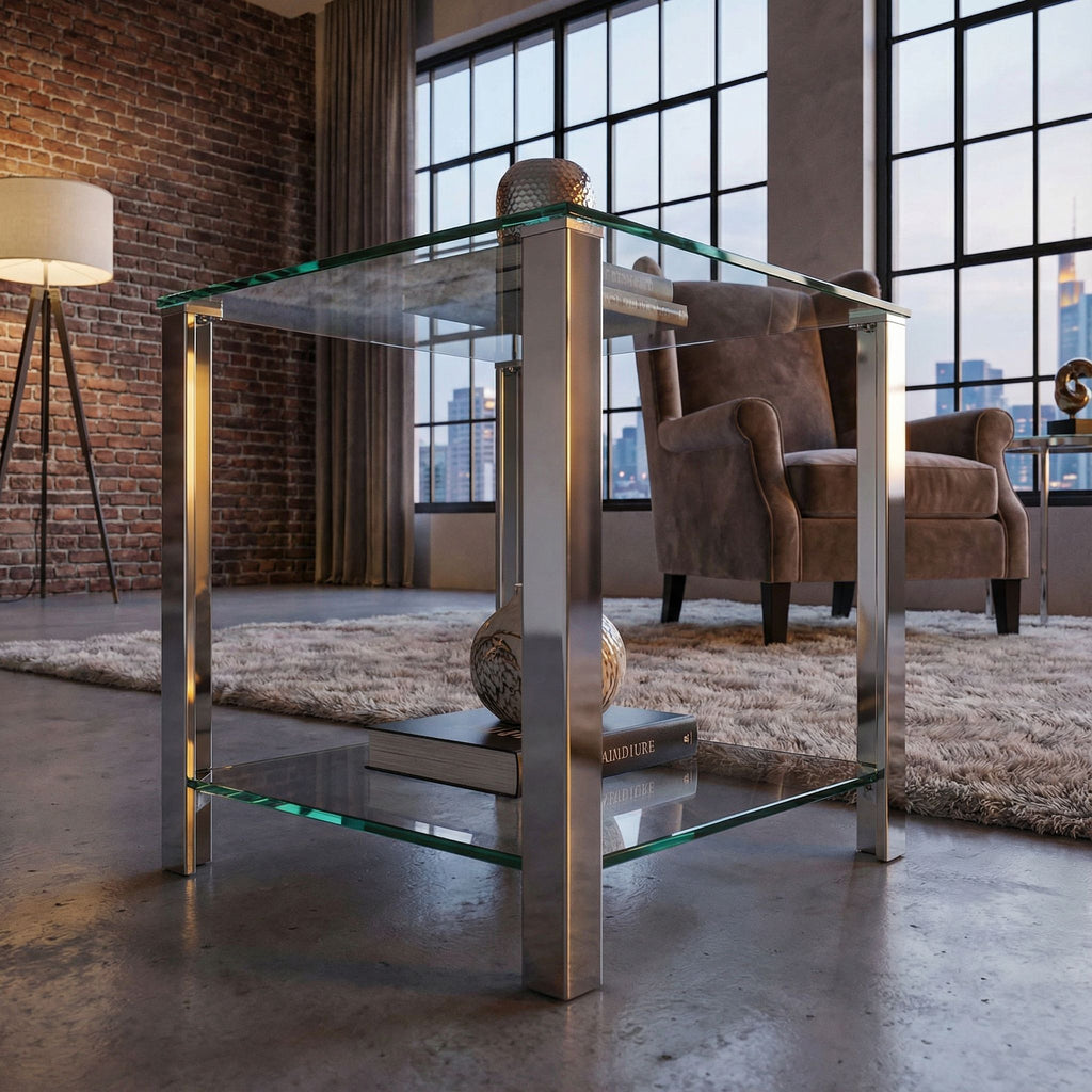Melissa Double Shelf Glass End Table, 20"