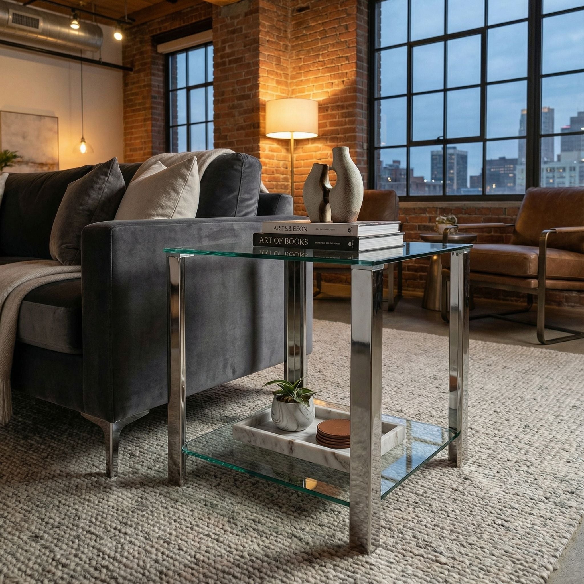 Melissa Double Shelf Glass End Table, 20"