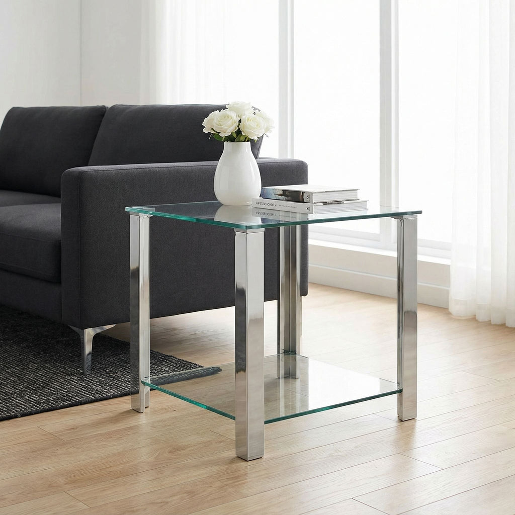 Melissa Double Shelf Glass End Table, 20"