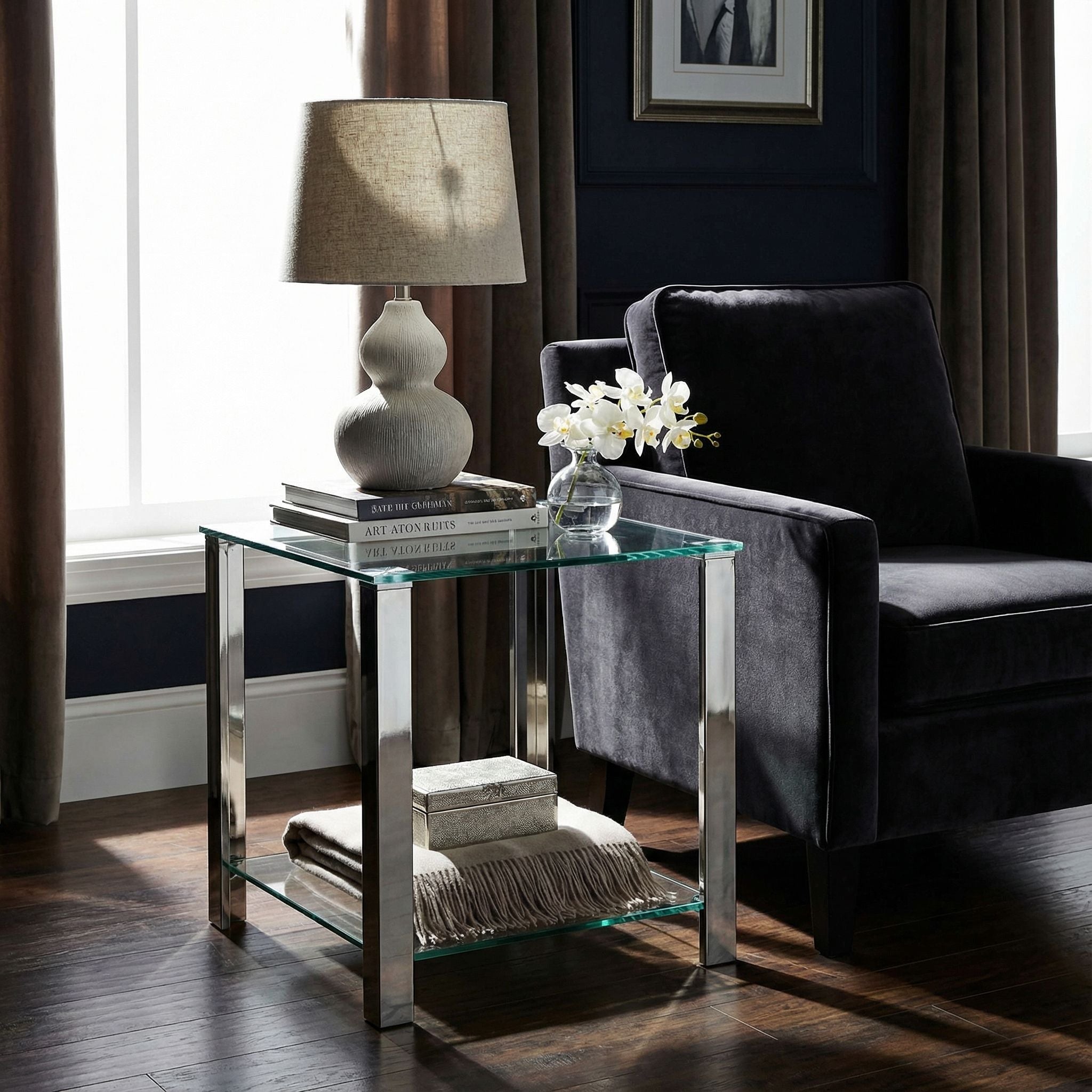 Melissa Double Shelf Glass End Table, 20"