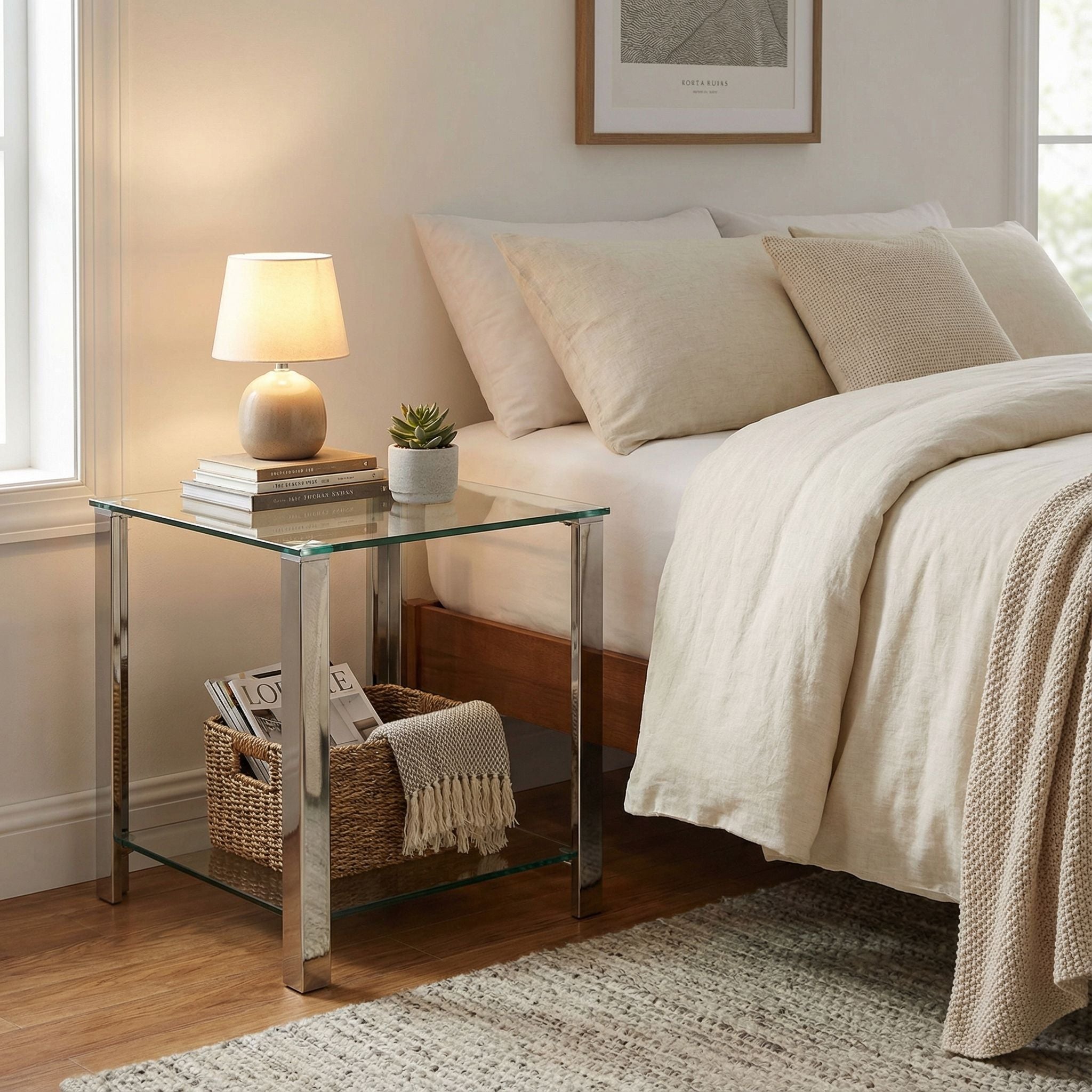 Melissa Double Shelf Glass End Table, 20"