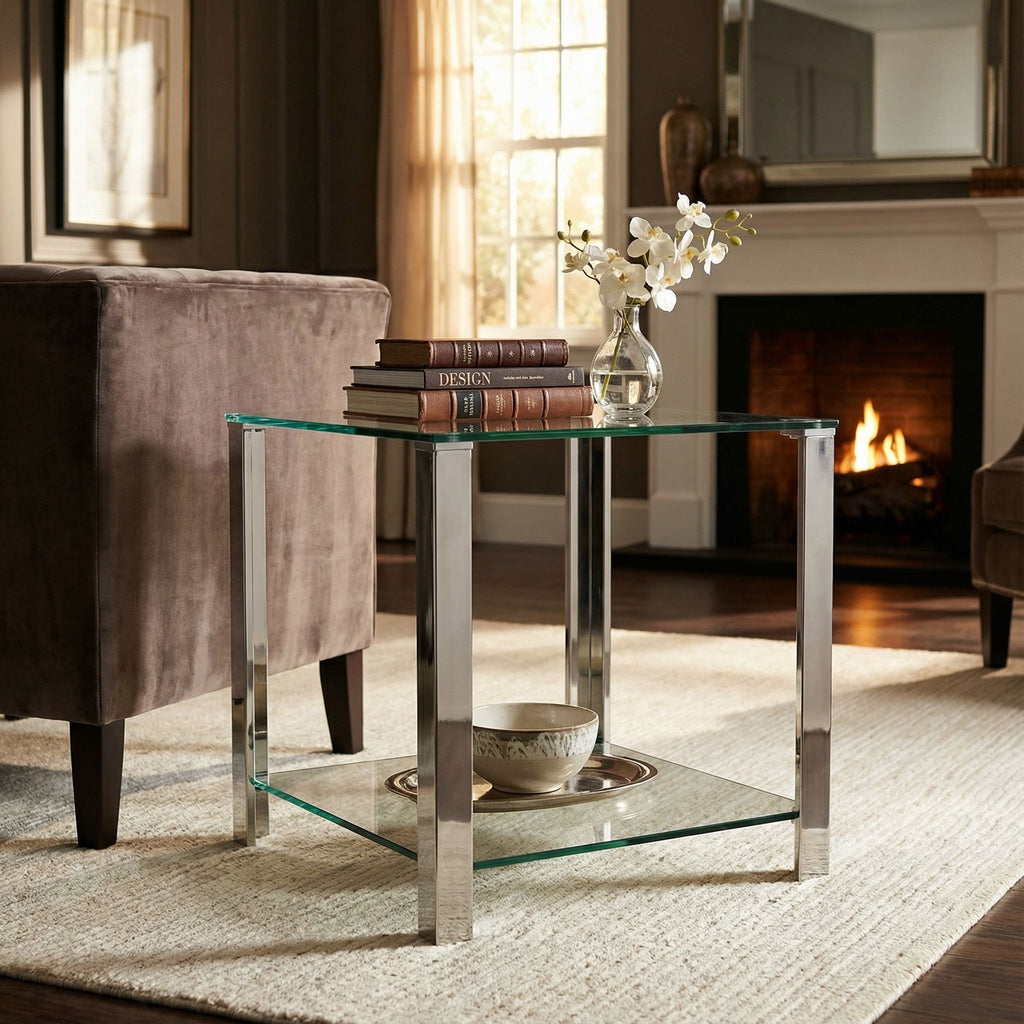 Melissa Double Shelf Glass End Table, 20"