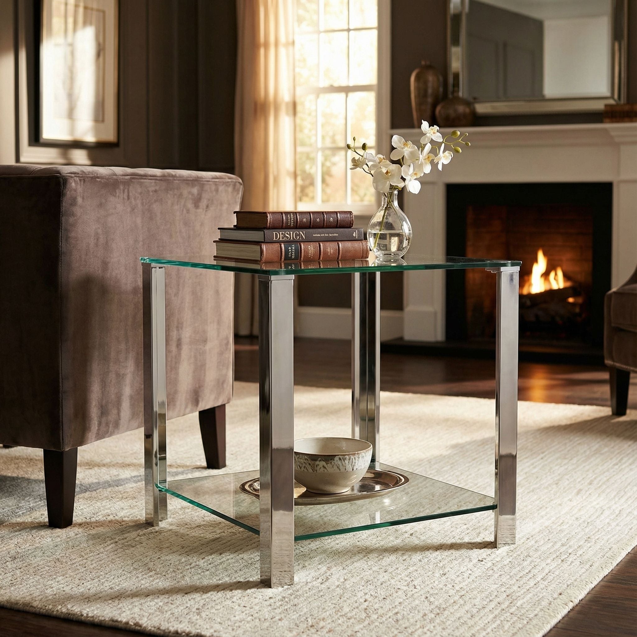Melissa Double Shelf Glass End Table, 20"