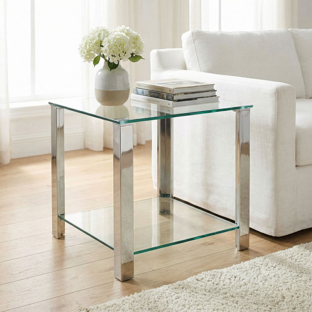 Melissa Double Shelf Glass End Table, 20"