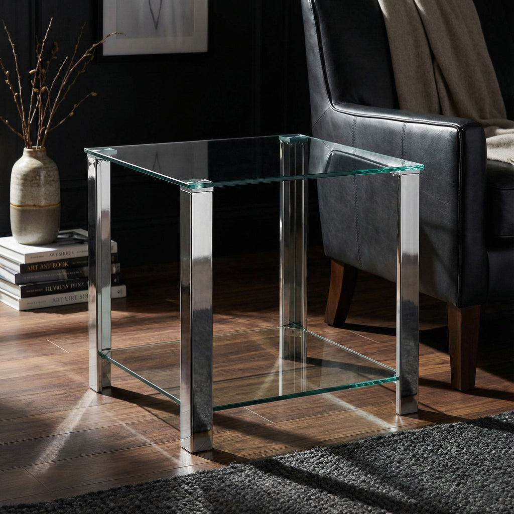 Melissa Double Shelf Glass End Table, 20"
