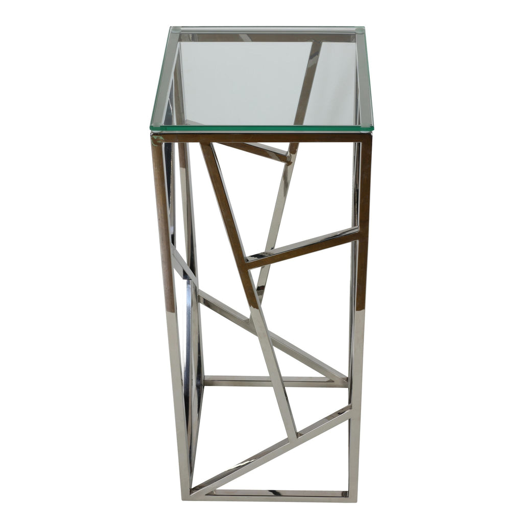Pisa Plant Stand Side Table, Stainless Steel with Glass Top
