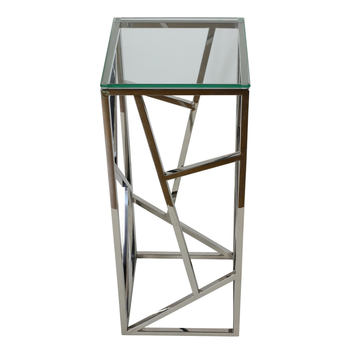 Pisa Plant Stand Side Table, Stainless Steel with Glass Top