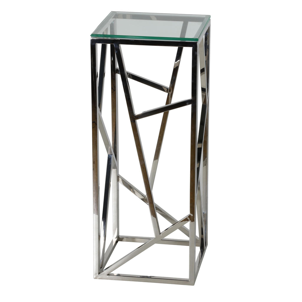 Pisa Plant Stand Side Table, Stainless Steel with Glass Top