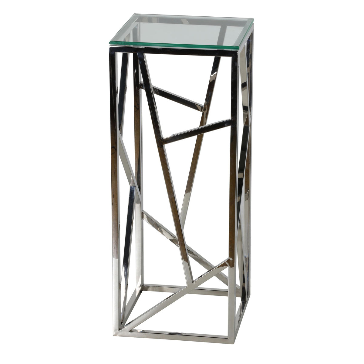Pisa Plant Stand Side Table, Stainless Steel with Glass Top