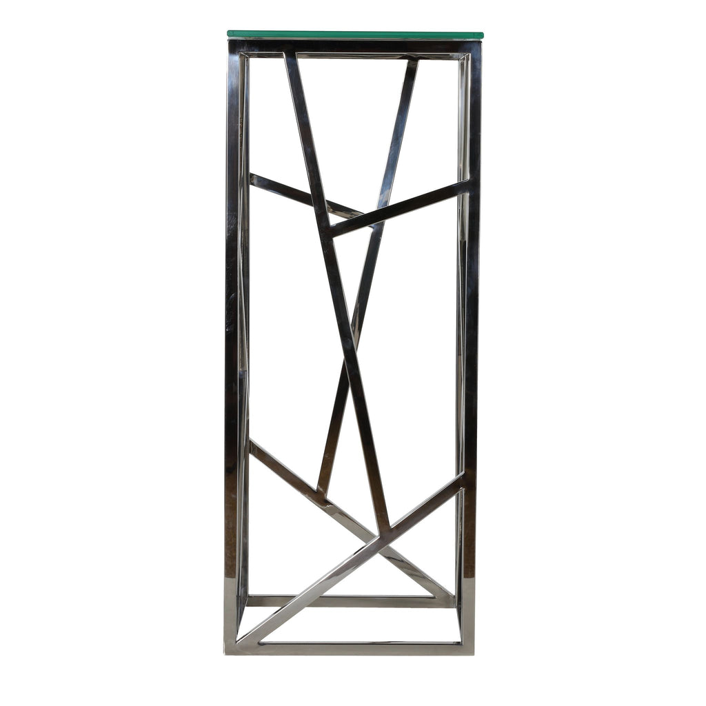 Pisa Plant Stand Side Table, Stainless Steel with Glass Top