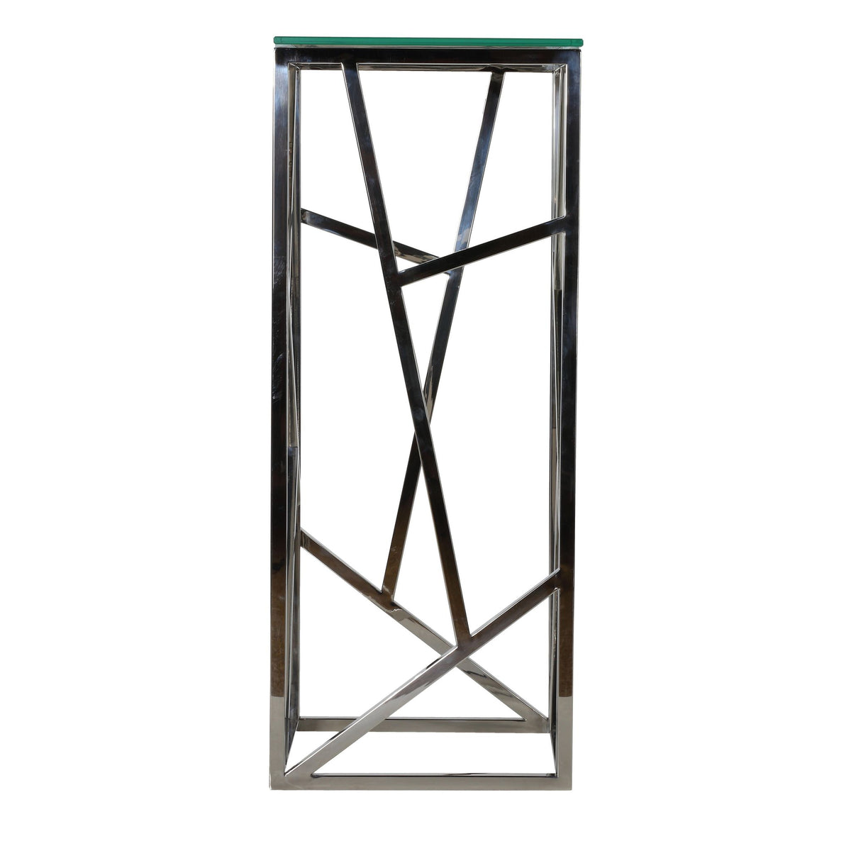 Pisa Plant Stand Side Table, Stainless Steel with Glass Top