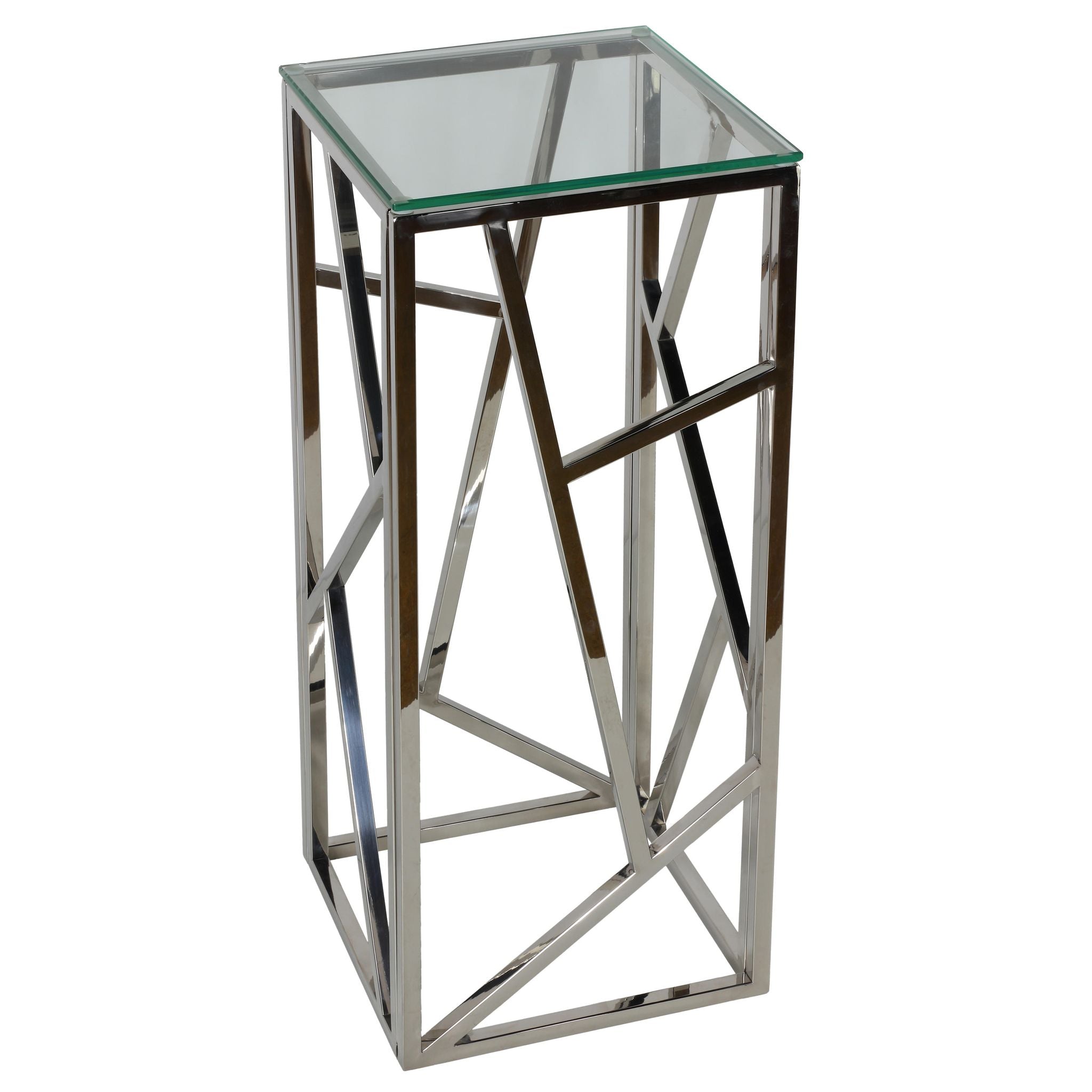 Pisa Plant Stand Side Table, Stainless Steel with Glass Top