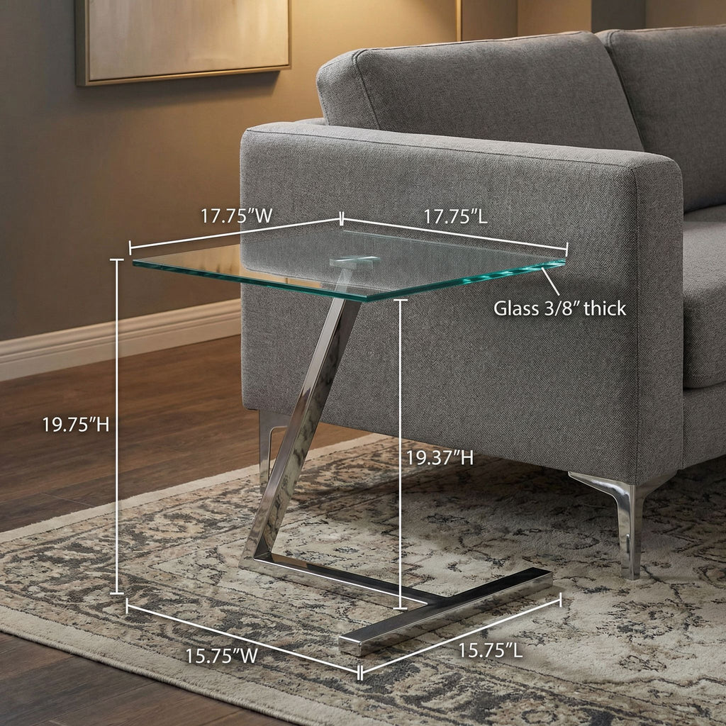 Zee Square Glass End Table, 18x18x20