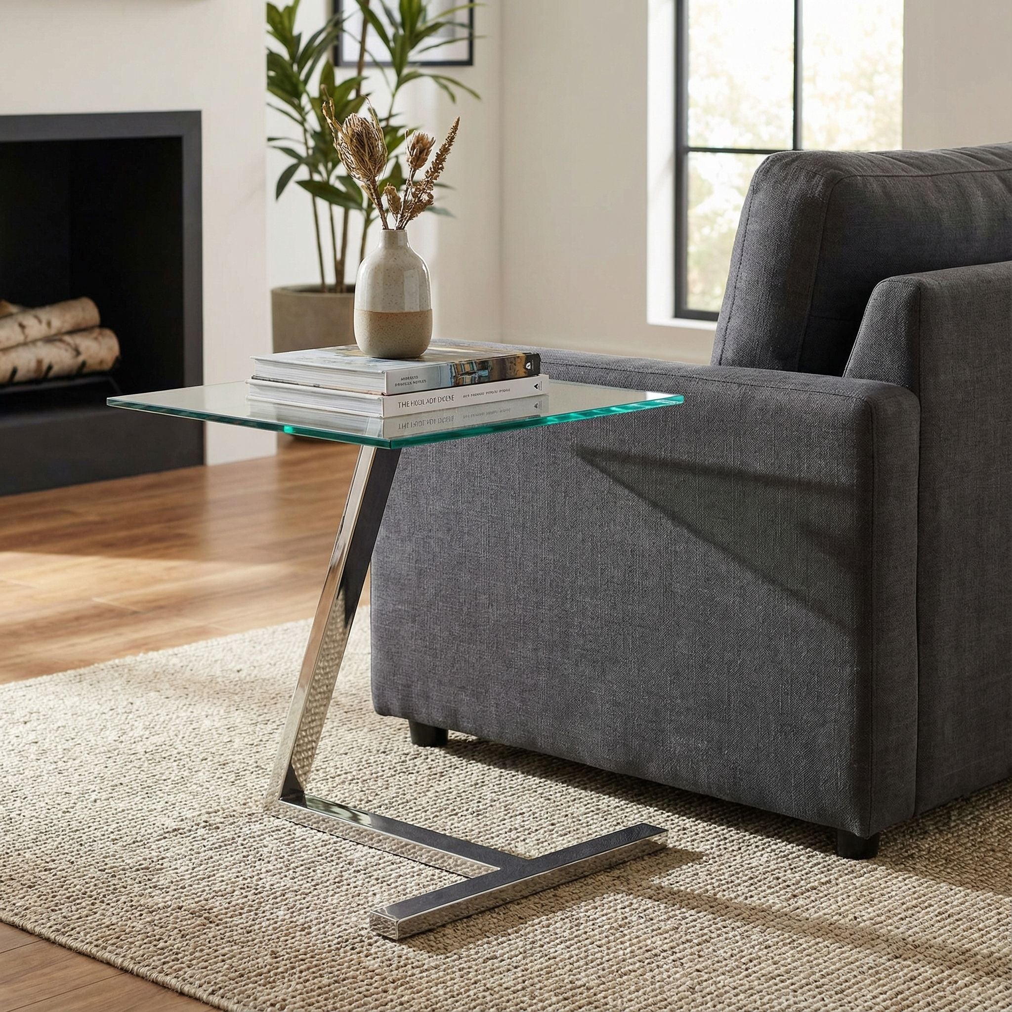 Zee Square Glass End Table, 18x18x20