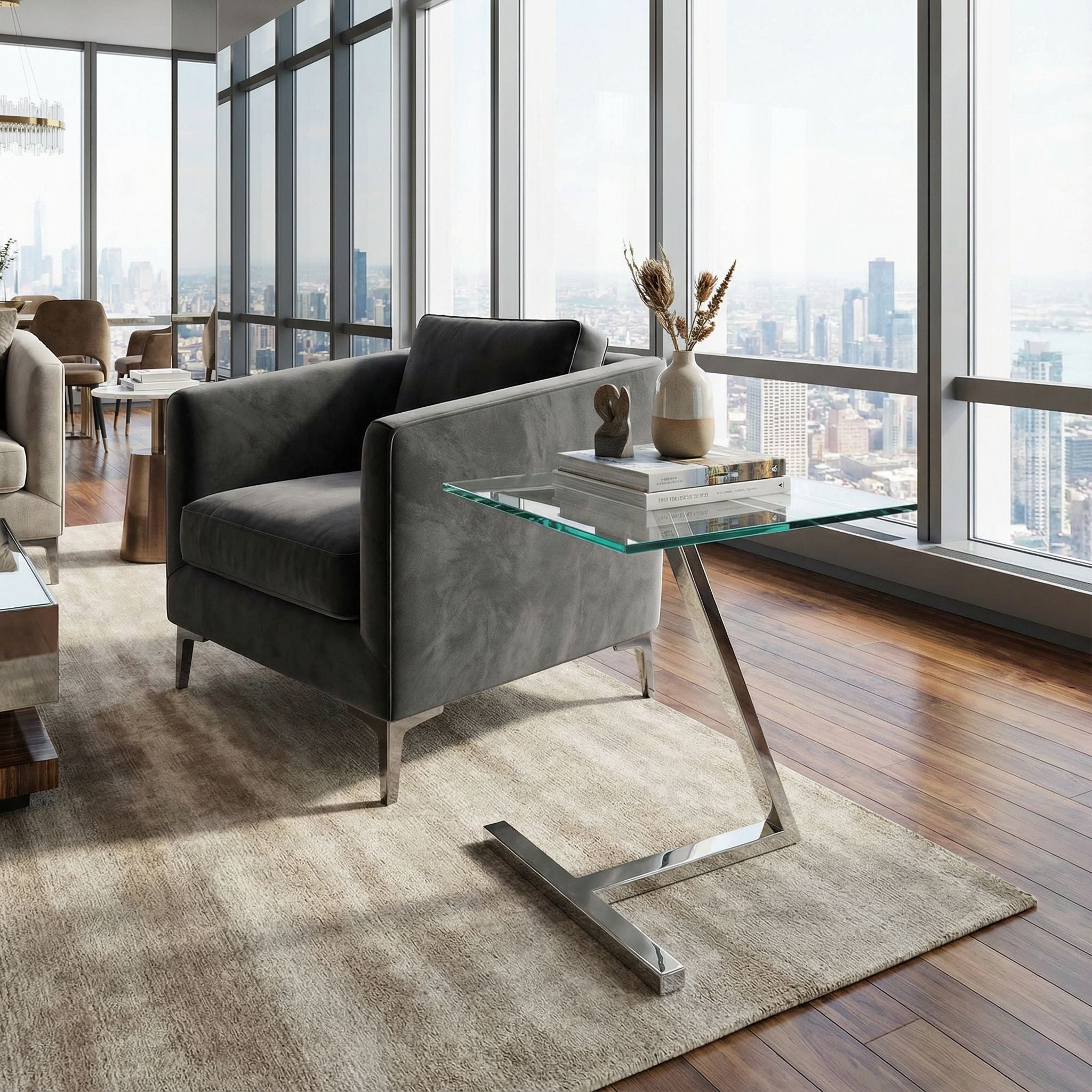 Zee Square Glass End Table, 18x18x20