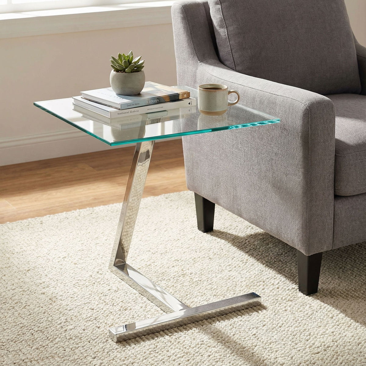 Zee Square Glass End Table, 18x18x20