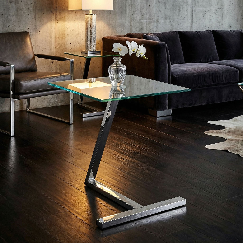 Zee Square Glass End Table, 18x18x20