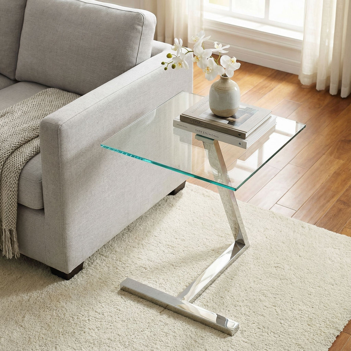 Zee Square Glass End Table, 18x18x20