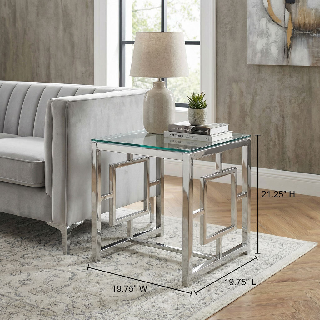 Kamdyn Square Contemporary End Table, Metal & Glass