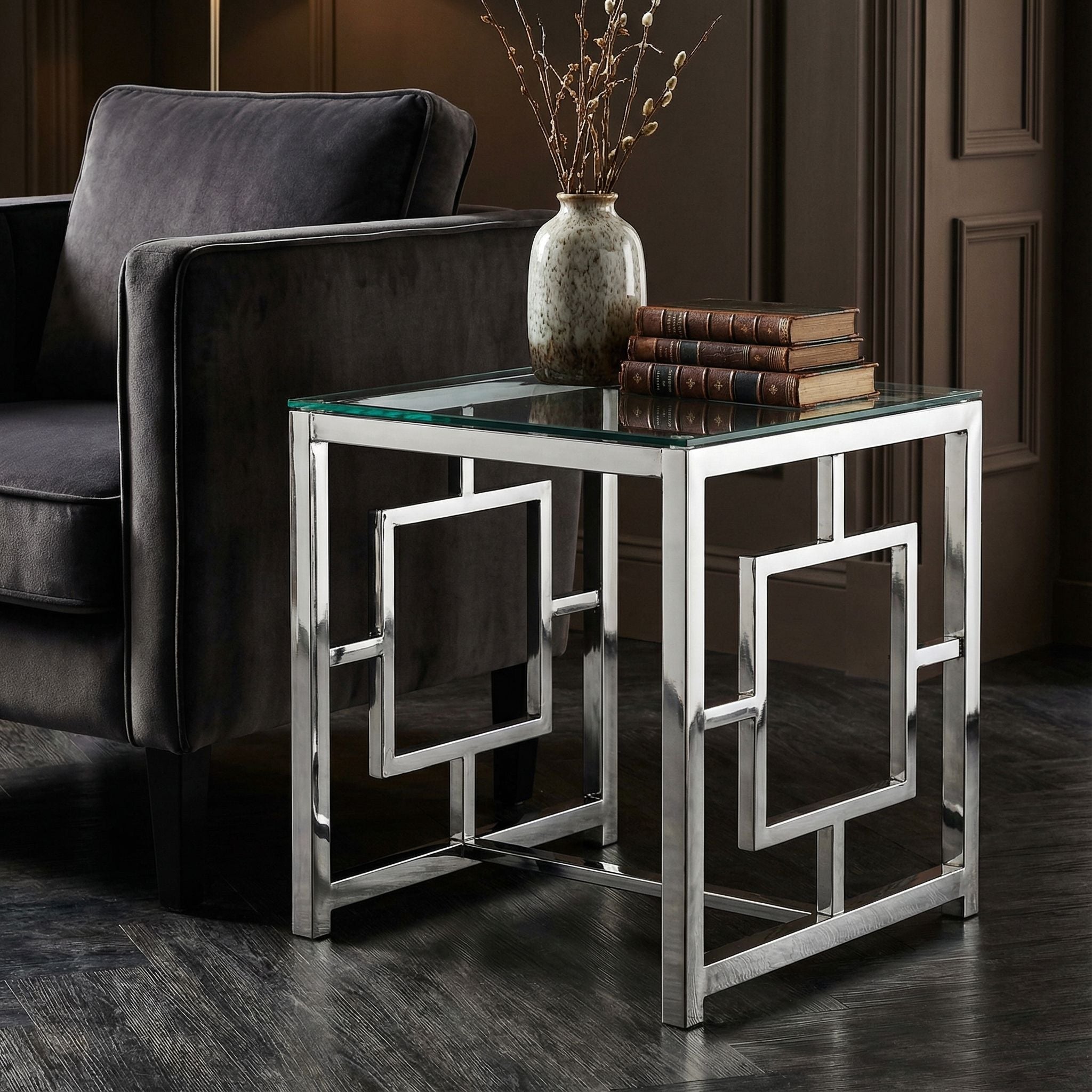 Kamdyn Square Contemporary End Table, Metal & Glass