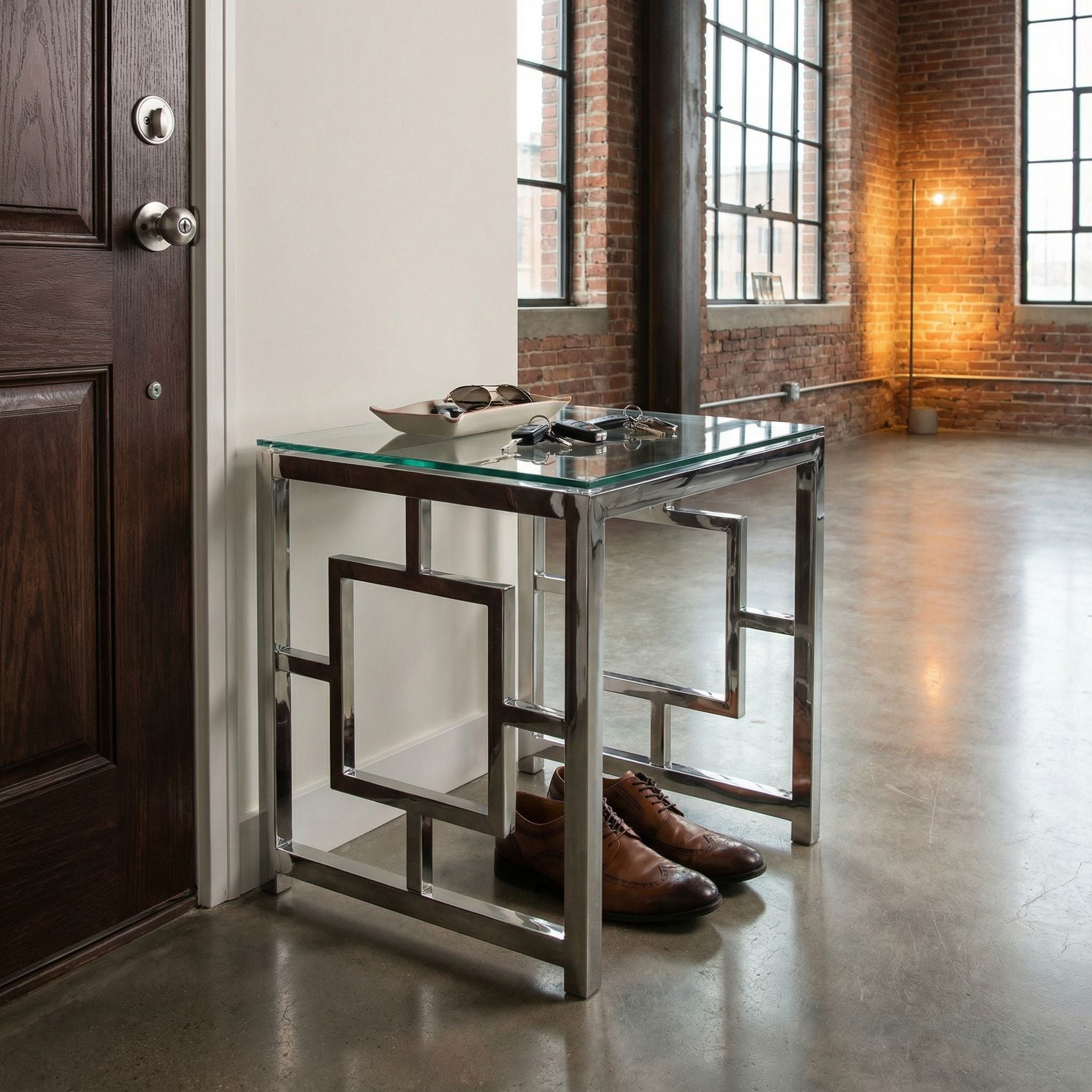 Kamdyn Square Contemporary End Table, Metal & Glass