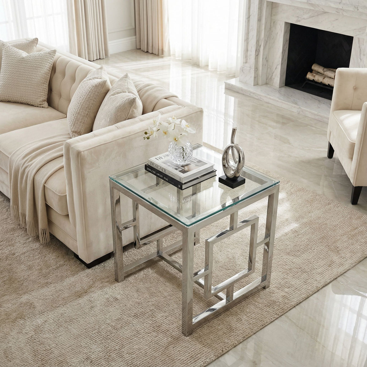 Kamdyn Square Contemporary End Table, Metal & Glass