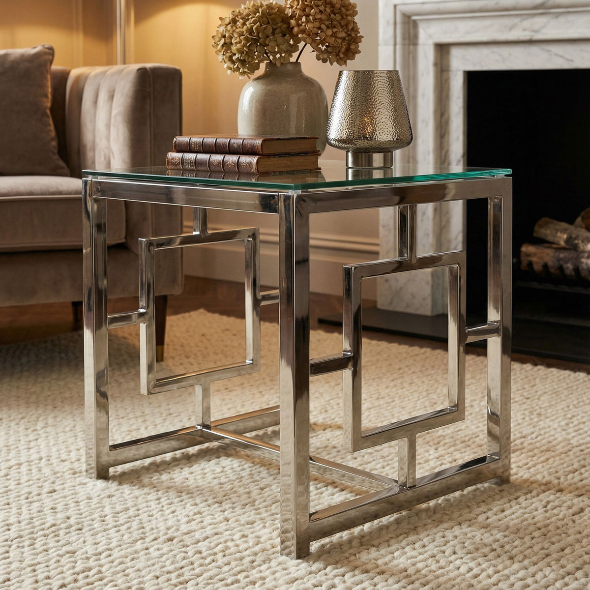 Kamdyn Square Contemporary End Table, Metal & Glass