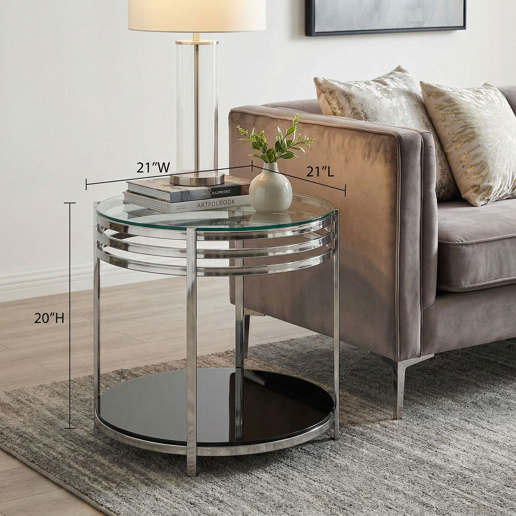 Lavia Contemporary Two Tier Round Glass End Table