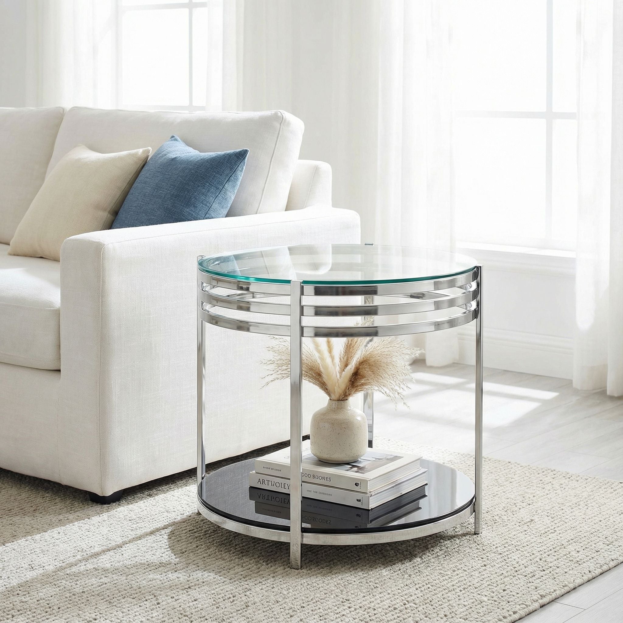 Lavia Contemporary Two Tier Round Glass End Table