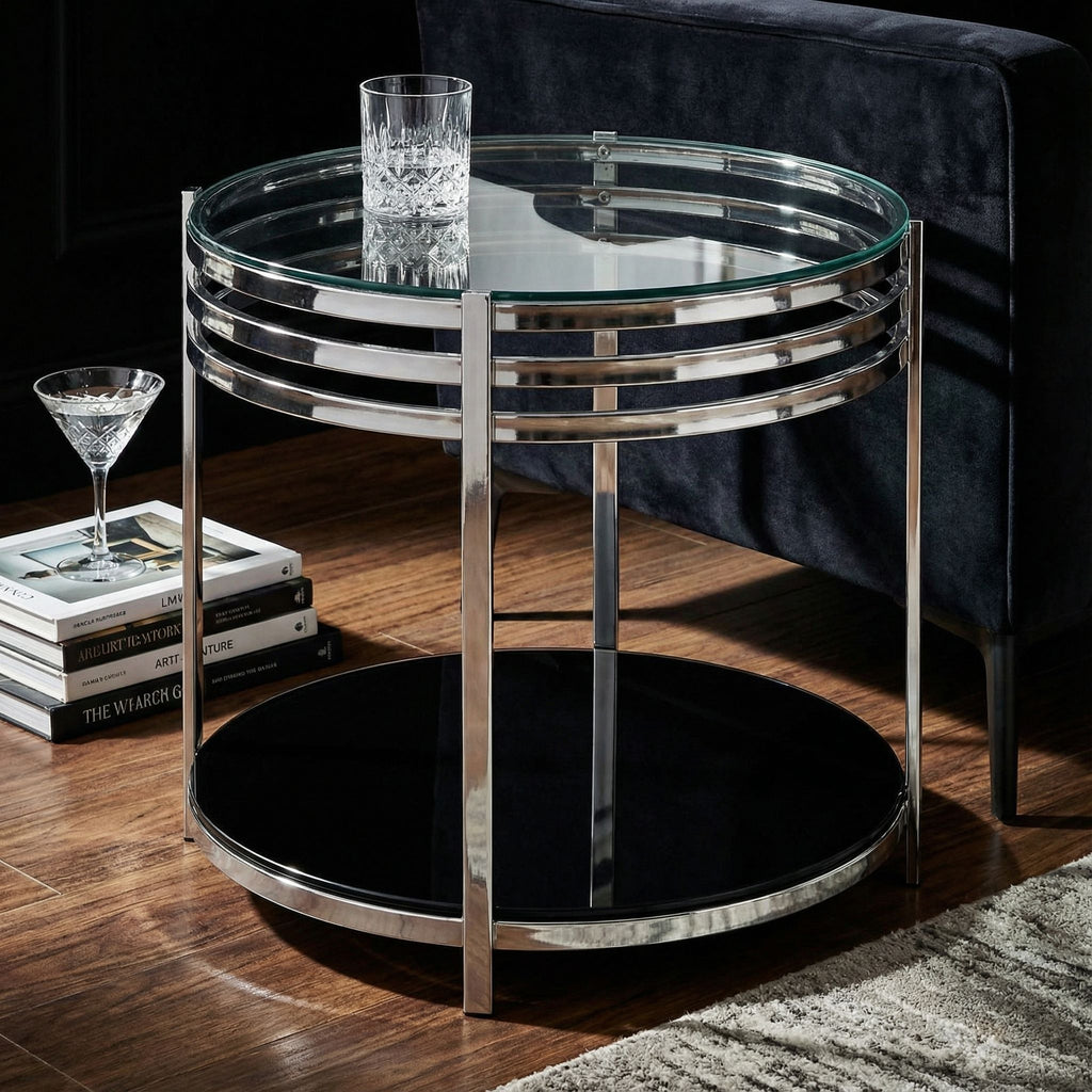 Lavia Contemporary Two Tier Round Glass End Table
