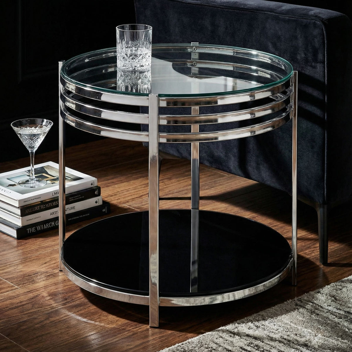 Lavia Contemporary Two Tier Round Glass End Table